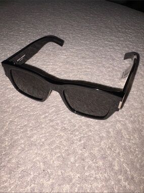 Saint Laurent Black Rectangular Frame Sunglasses with Silver Logo Accent